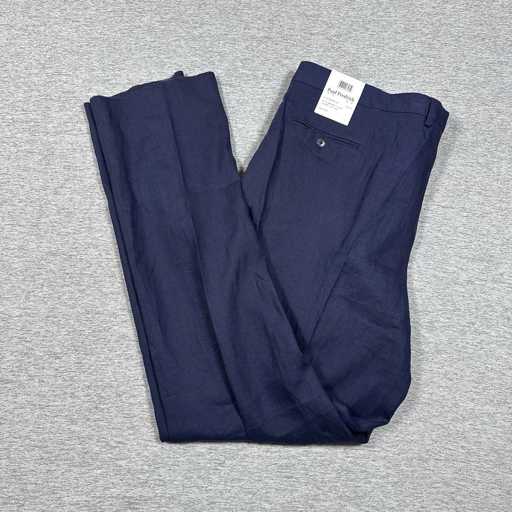 Paul Frederick Pants Mens 46 Navy Blue 100% Linen UNHEMMED City Travel NEW